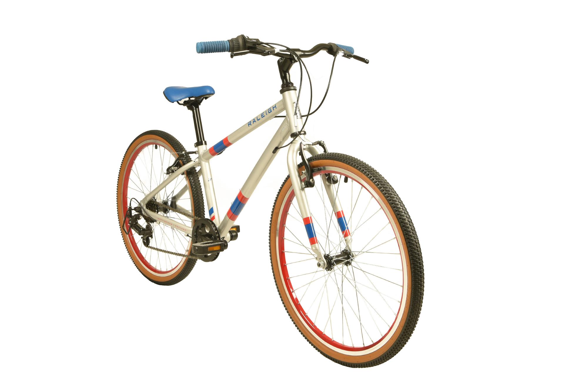 Front view of the Raleigh Pop 24 inch kids bike in colour white